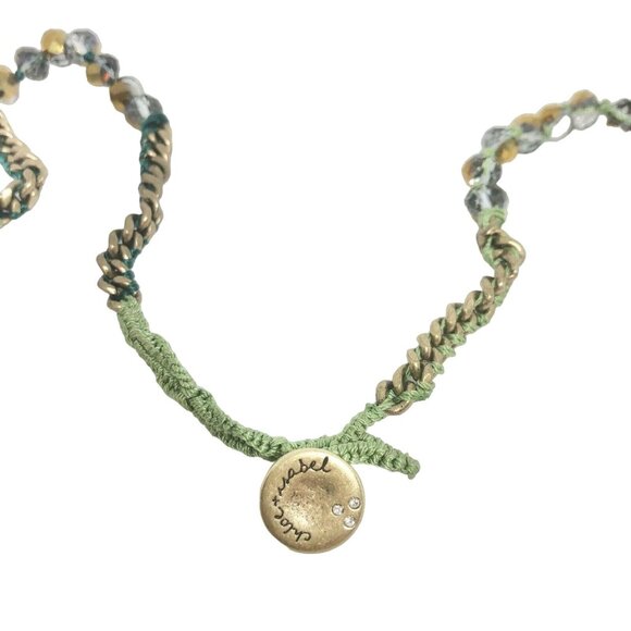 Chloe Plus Isabel Green Woven Chain Necklace W/ Faceted Gold & Silver Beads - Picture 6 of 8